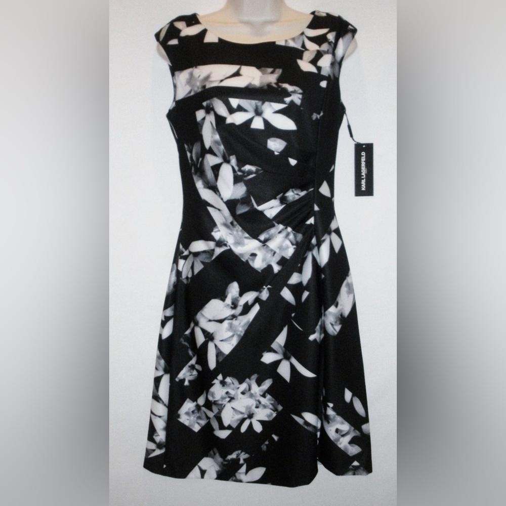 Karl Lagerfeld Monochrome Floral One Shoulder Dress